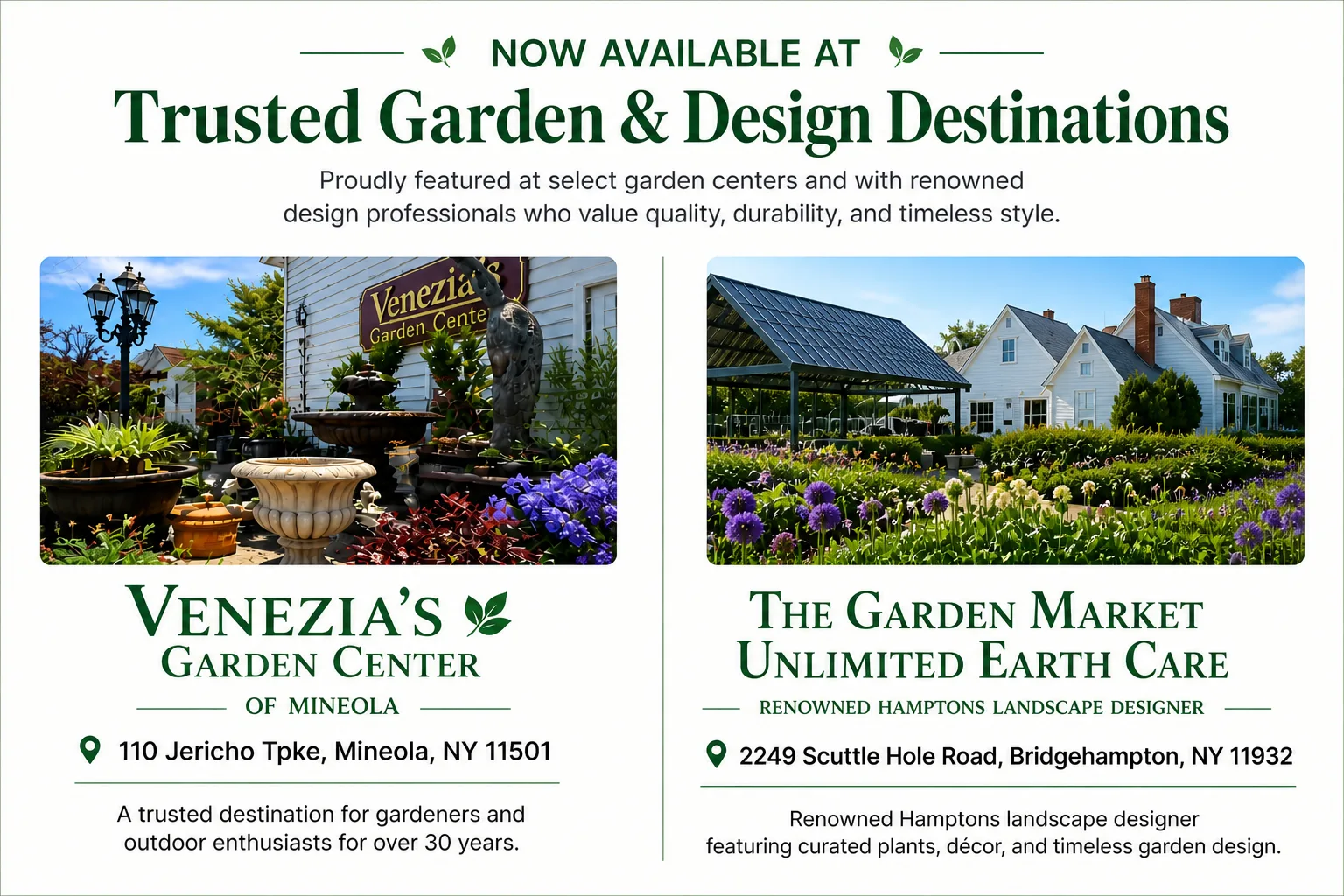 Available at trusted garden and design destinations